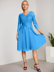 A-line V-Neck Knee-Length Lace Chiffon Mother of the Bride Dress With Sequins