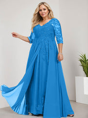 A-line V-Neck Floor-Length Lace Chiffon Mother of the Bride Dress With Sequins