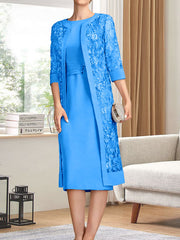 Sheath/Column Scoop Knee-Length Chiffon Mother of the Bride Dress With Pleated Sequins