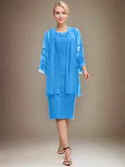 Sheath/Column Scoop Knee-Length Lace Mother of the Bride Dress With Sequins Beading
