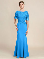 Grey Blue Mermaid Floor Length Chiffon Mother of Bride Dress With Appliques