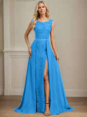 Sheath/Column Scoop Illusion Floor-Length Detachable Chiffon Lace Mother of the Bride Dress With Sequins Beading
