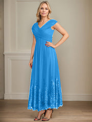 A-line V-Neck Ankle-Length Chiffon Mother of the Bride Dress With Bow Sequins Appliques Lace