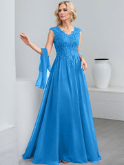 A-Line V-Neck Sleeveless Chiffon Mother Of The Bride Dresses With Lace