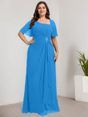 A-line Asymmetrical Floor-Length Chiffon Mother of the Bride Dress With Pleated Sequins Beading