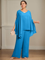 Separates Jumpsuit/Pantsuit V-Neck Floor-Length Chiffon Mother of the Bride Dress With Beading