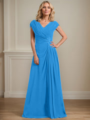 A-line V-Neck Floor-Length Chiffon Mother of the Bride Dress With Pleated Sequins Beading