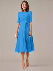 A-Line Boat-neck Pleated Chiffon Mother of the Bride Dress