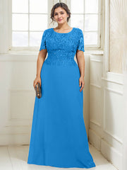 A-line Scoop Floor-Length Lace Chiffon Mother of the Bride Dress With Sequins