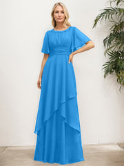 A-line Scoop Floor-Length Chiffon Mother of the Bride Dress With Pleated Sequins Beading