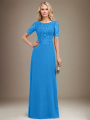 A-line Scoop Floor-Length Lace Chiffon Mother of the Bride Dress With Sequins
