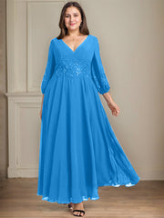 A-line V-Neck Ankle-Length Lace Chiffon Mother of the Bride Dress With Sequins