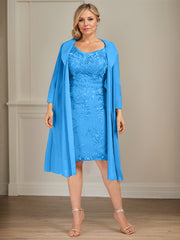 Sheath/Column V-Neck Knee-Length Lace Chiffon Mother of the Bride Dress