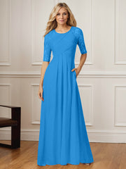 A-Line Square Neck Floor-Length Chiffon Mother of the Bride Dress