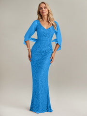 Mermaid V-Neck Floor-Length Chiffon Mother of the Bride Dress