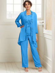 Elegant Appliques 3 Pieces Chiffon Mother of The Bride Jumpsuit with Wrap