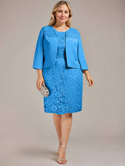 Sheath/Column Scoop Knee-Length Chiffon Lace Mother of the Bride Dress With Beading