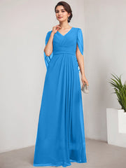 A-line V-Neck Floor-Length Chiffon Mother of the Bride Dress With Pleated