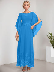 A-line Scoop Illusion Ankle-Length Lace Chiffon Mother of the Bride Dress With Sequins