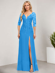 Sheath/Column V-Neck Floor-Length Lace Chiffon Mother of the Bride Dress With Sequins