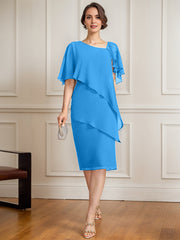Sheath/Column Asymmetrical Knee-Length Chiffon Mother of the Bride Dress With Sequins Beading