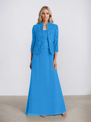 Sheath/Column Square Neck Floor-Length Chiffon Mother of the Bride Dress