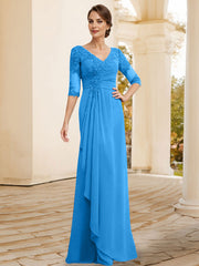 Sheath/Column V-Neck Chiffon Mother Of The Bride Dresses With Appliques Lace