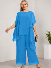 Separates Jumpsuit/Pantsuit Scoop Ankle-Length Chiffon Mother of the Bride Dress