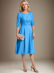 A-line Scoop Knee-Length Lace Chiffon Mother of the Bride Dress