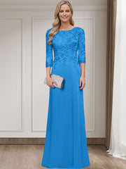 Sheath/Column Scoop Neck 3/4 Sleeves Silk Like Satin Mother Of The Bride Dresses With Lace