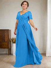 A-line V-Neck Floor-Length Chiffon Lace Mother of the Bride Dress