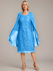 A-line Scoop Knee-Length Lace Mother of the Bride Dress With Sequins