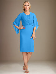 Sheath/Column V-Neck Knee-Length Lace Chiffon Mother of the Bride Dress With Sequins