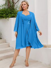 Sheath/Column Sweetheart Knee-Length Chiffon Mother of the Bride Dress With Beading Appliques Lace Sequins Pleated