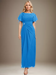 A-line Scoop Ankle-Length Chiffon Mother of the Bride Dress With Beading Pleated