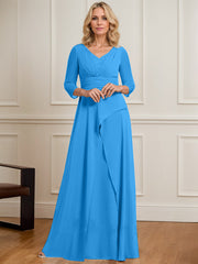 A-line V-Neck Floor-Length Chiffon Mother of the Bride Dress With Pleated Beading