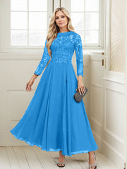 A-Line Scoop Neck Ankle-Length Chiffon Mother Of The Bride Dresses With Lace