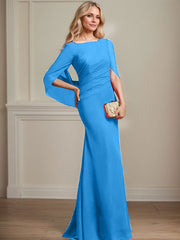 Trumpet/Mermaid Boat Neck Floor-Length Chiffon Mother of the Bride Dress With Pleated