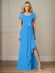 Dark Navy A-Line Side Slit Chiffon Dress Mother of the Bride Dress