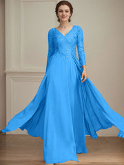 A-line V-Neck Floor-Length Lace Chiffon Mother of the Bride Dress With Sequins