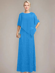 Sheath/Column Scoop Floor-Length Chiffon Lace Mother of the Bride Dress With Sequins Beading