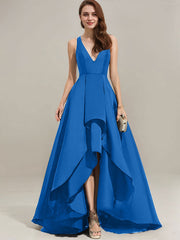 A-line V-Neck Asymmetrical Satin Evening Dress