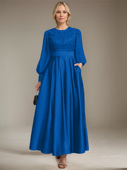 A-line Scoop Ankle-Length Lace Satin Chiffon Mother of the Bride Dress With Sequins