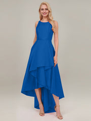 A-line Scoop Asymmetrical Satin Evening Dress
