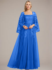 A-line Square Floor-Length Tulle Lace Sequin Mother of the Bride Dress