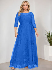 A-line Scoop Illusion Floor-Length Tulle Lace Mother of the Bride Dress With Sequins