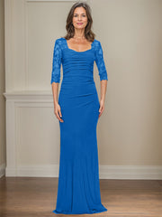 Sheath/Column Square Neckline 3/4 Sleeves Floor-Length Jersey Mother Of The Bride Dresses With Lace