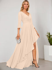 A-line V-Neck Floor-Length Chiffon Mother of the Bride Dress With Cascading Ruffles