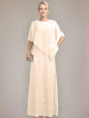 Sheath/Column Scoop Floor-Length Chiffon Lace Mother of the Bride Dress With Sequins Beading