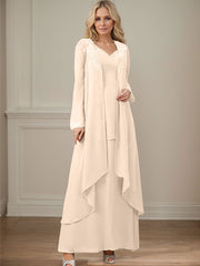 Elegant V-Neck Long Sleeves Floor-Length Mother Of The Bride Dresses WithWrap